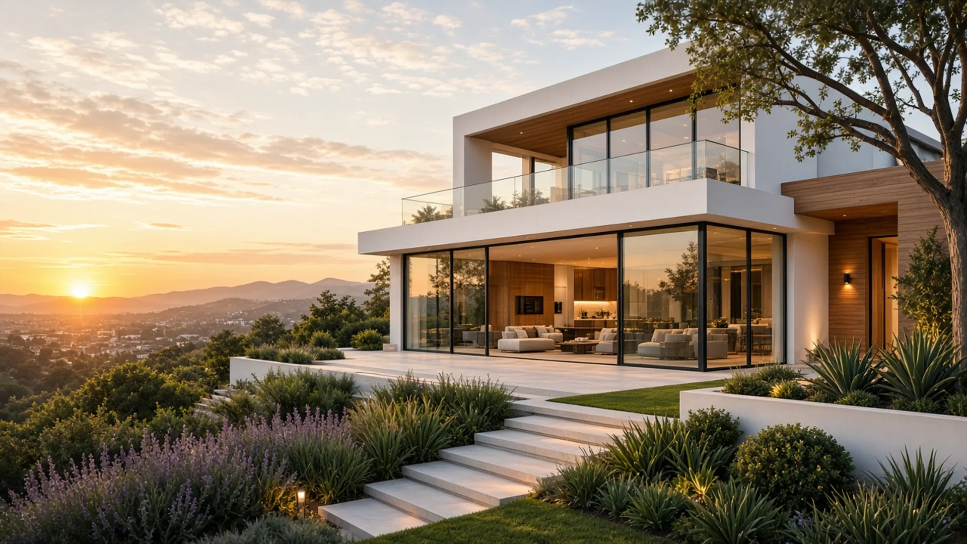 Modern hillside dream home at golden hour